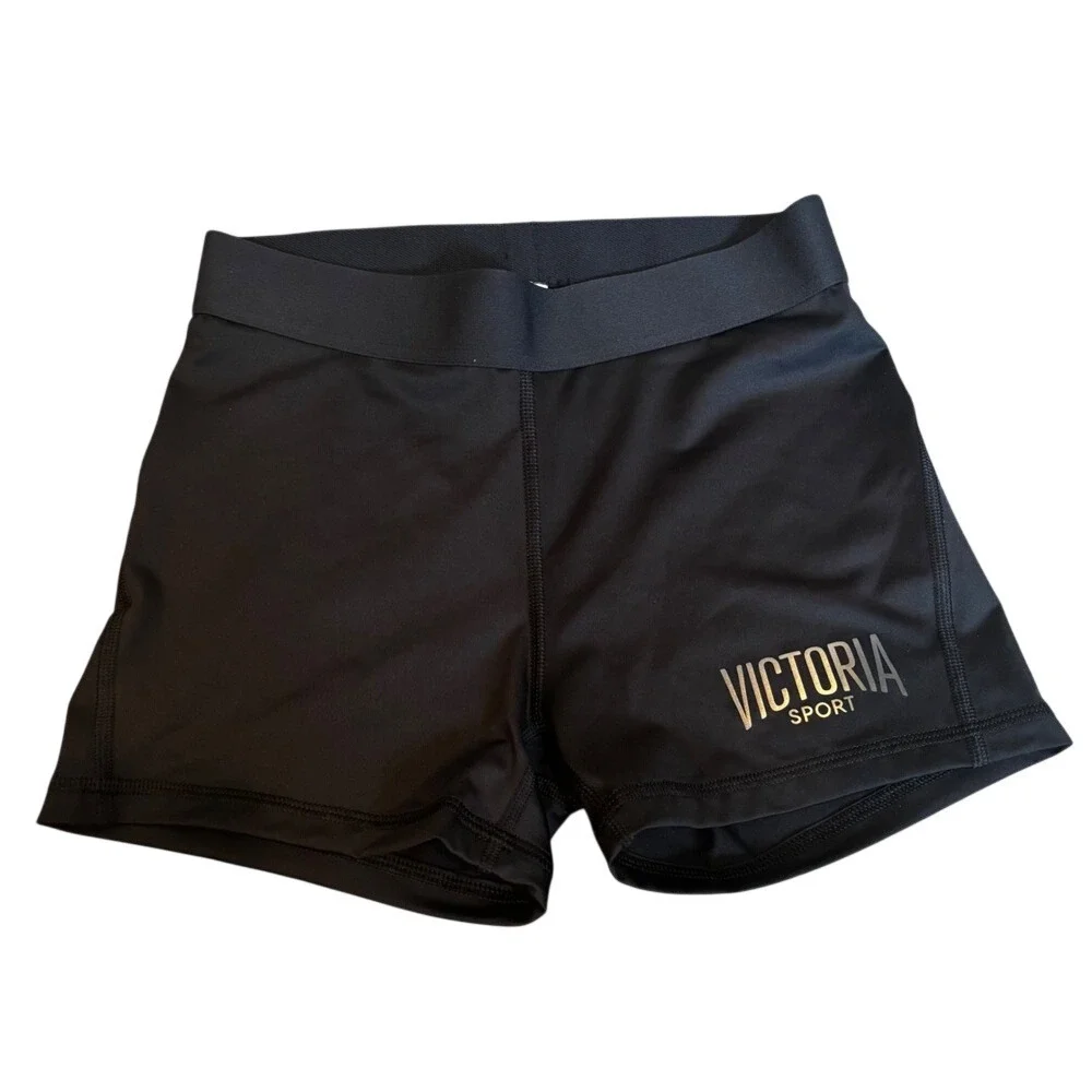 Victoria Sport Womens Black Compression Athletic‎ Shorts Silver Logo Size Small